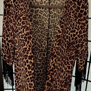 Torrid Leopard Print Kimono with Fringe